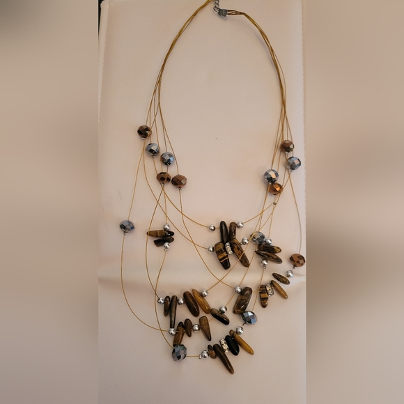 Copper, silver, brown bead necklace - Picture 2 of 3